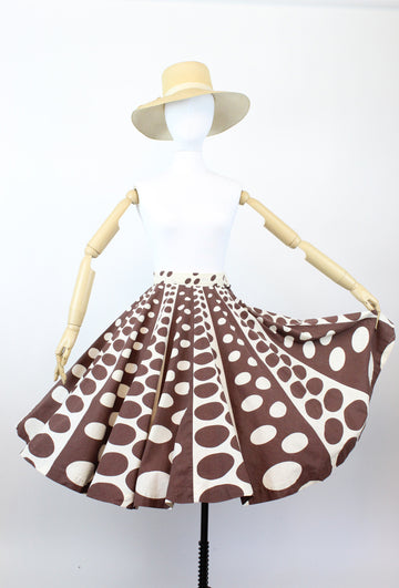 1950s op art circle print skirt  | novelty print cotton skirt | xxs