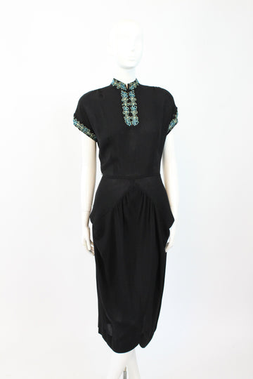 1940s rayon beaded dress | Asian inspired | medium