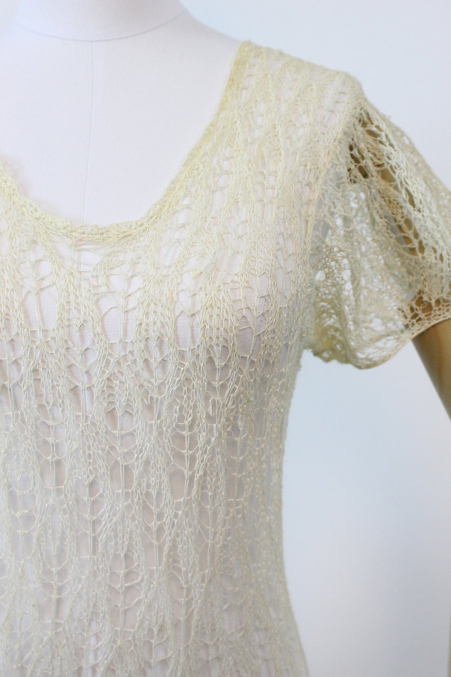 1930s spiderweb lace knit dress | vintage wedding dress | small medium
