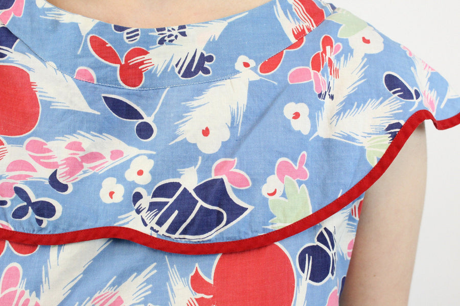 1930s beach pajamas feather print | vintage novelty print jumpsuit small medium  | beach pyjamas cotton new in