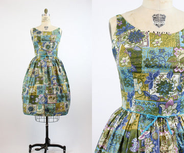 1950s deadstock cotton dress large | vintage batik print cotton dress