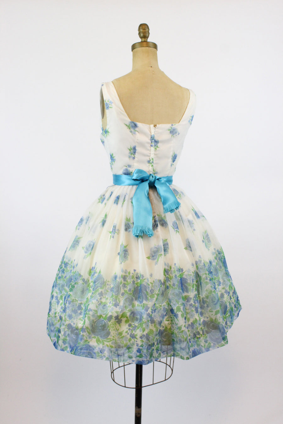 1950s blue rose organza dress xs | new