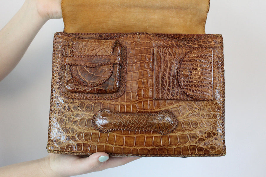 Lovewore | Vintage Brown 1950s Box Bag Clutch Purse Meyers Kelly Gold  Lizard Alligator Handbag Fifties | Online Store Powered by Storenvy