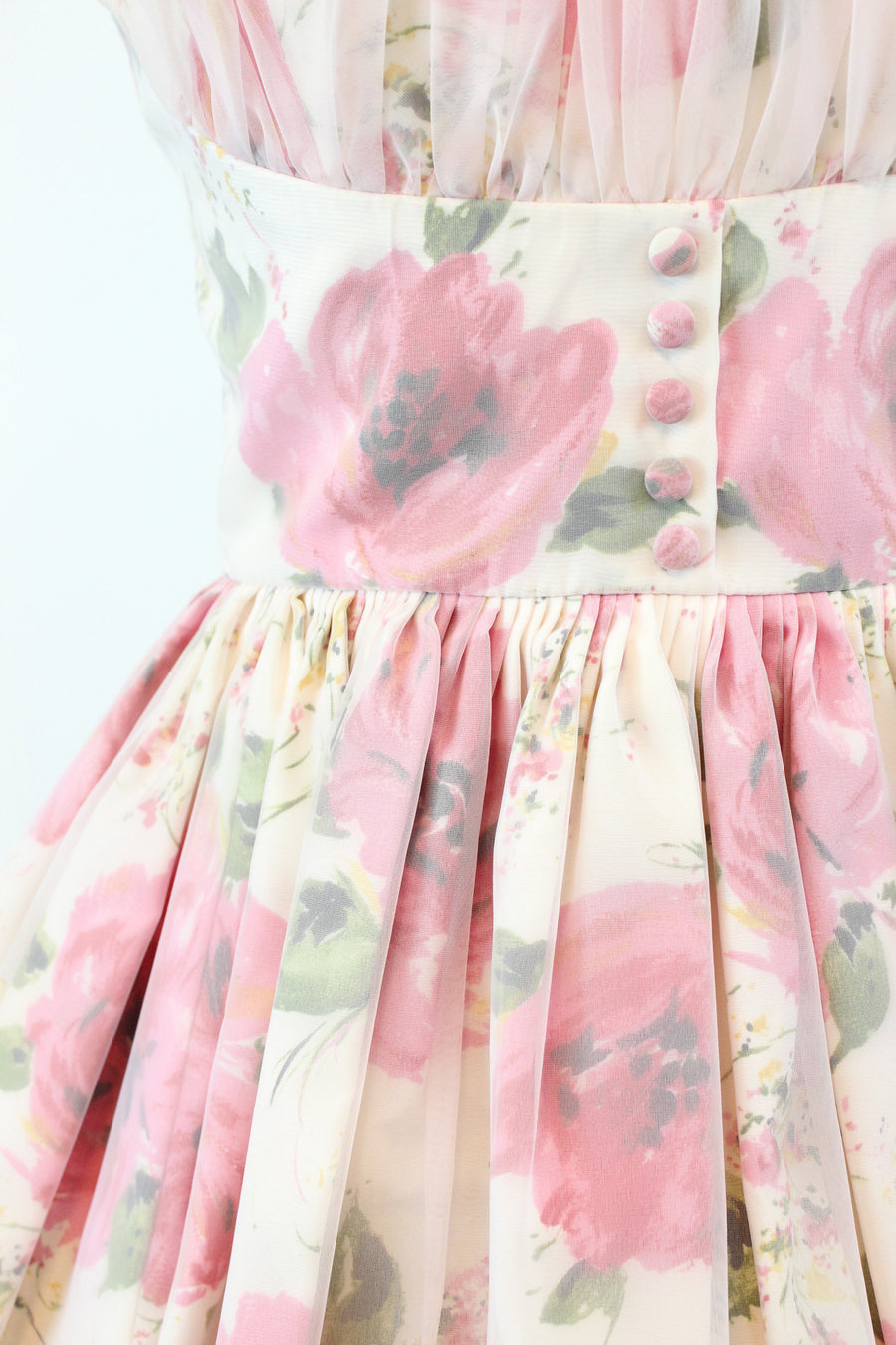 1950s rose print organza dress xs | vintage jr theme dress new