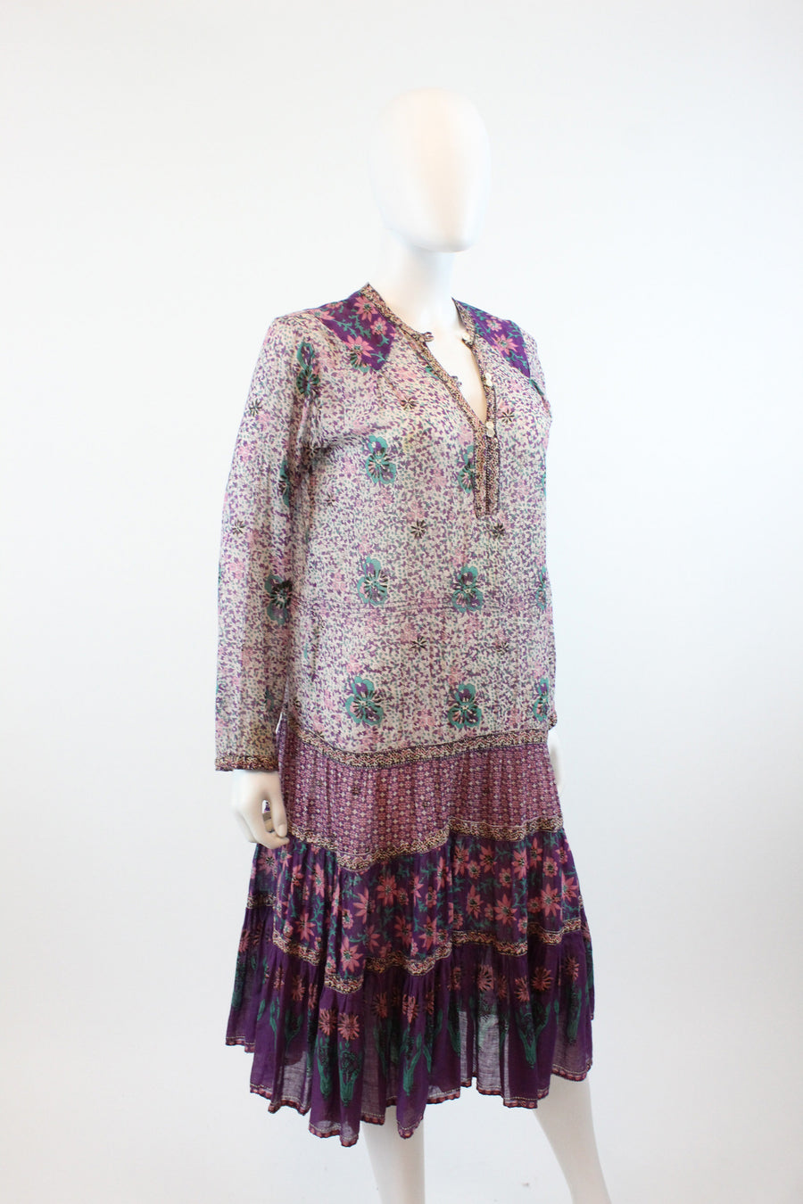 1970s Adini caftan cactus print small  | vintage indian cotton dress | 70s festival smock