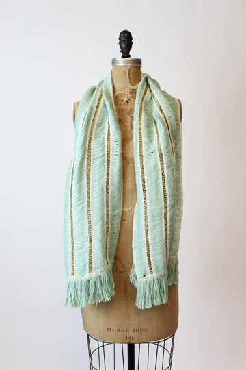 1950s gold and pistachio scarf | vintage fringe wrap