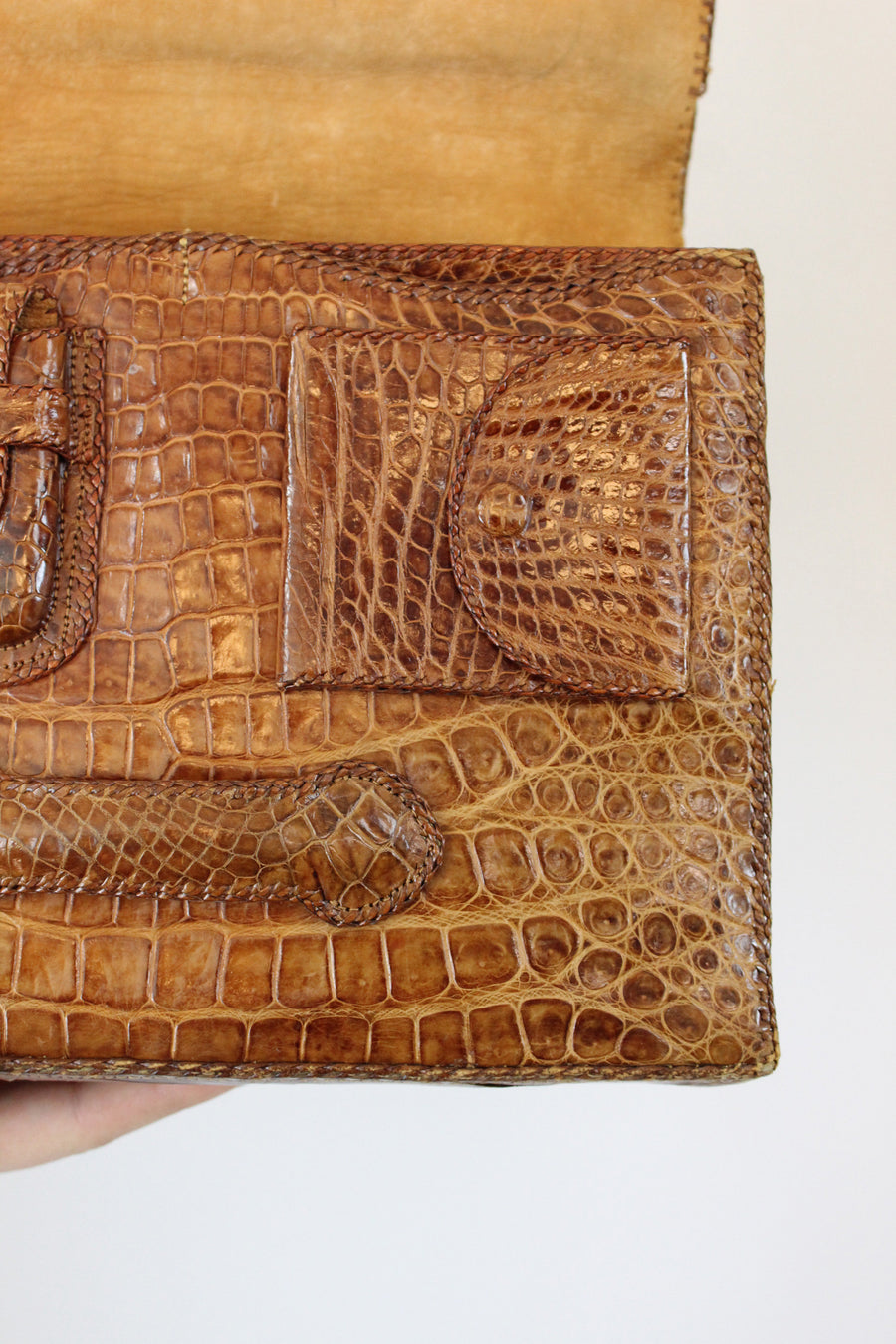 1950s leather handbag | snakeskin clutch purse | satchel
