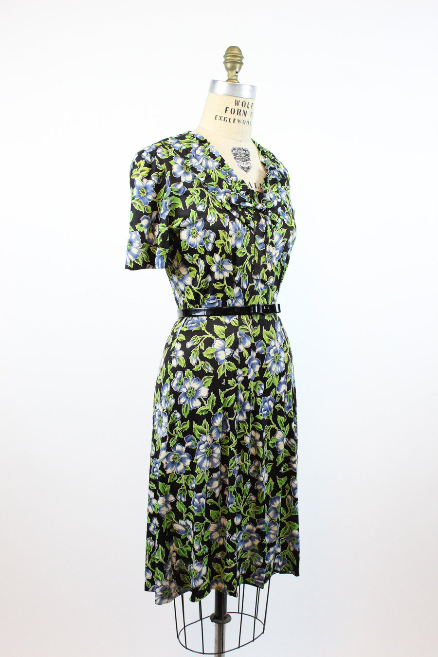 1930s rayon jersey anemone print dress small  | new fall