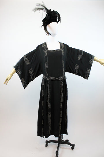 1920s silk beaded kimono sleeve dress small | new fall