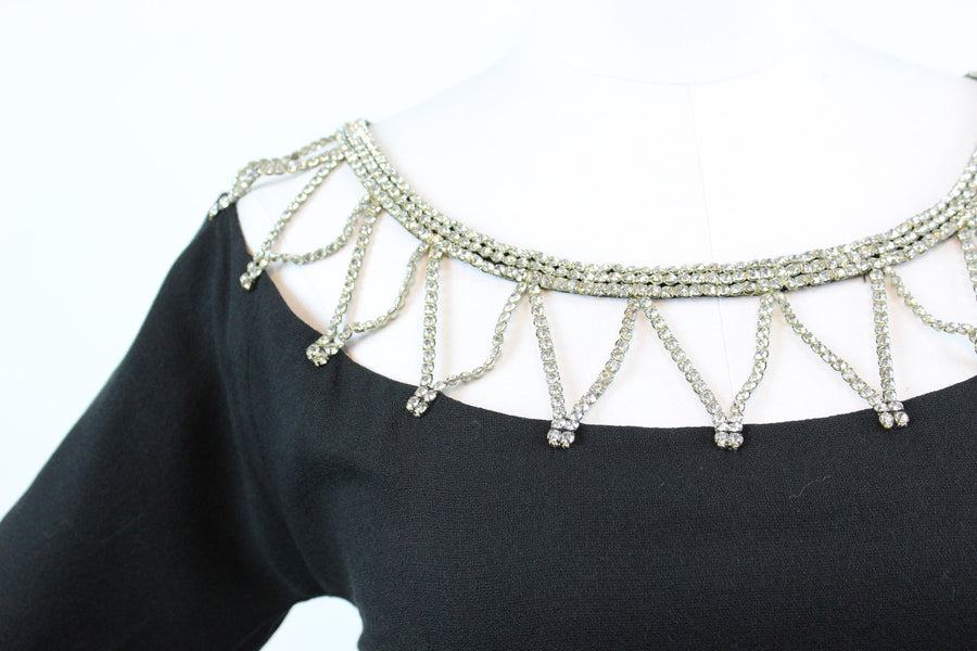 1960s rhinestone necklace dress small | new fall