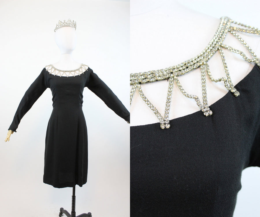 1960s rhinestone necklace dress small | new fall