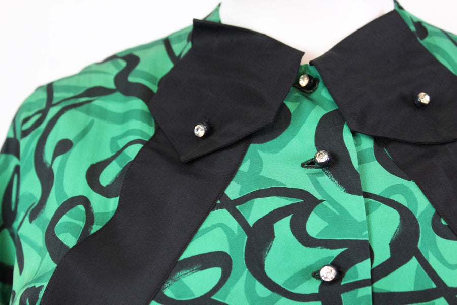 1940s green squiggle print dress xs | vintage rayon dress | new in