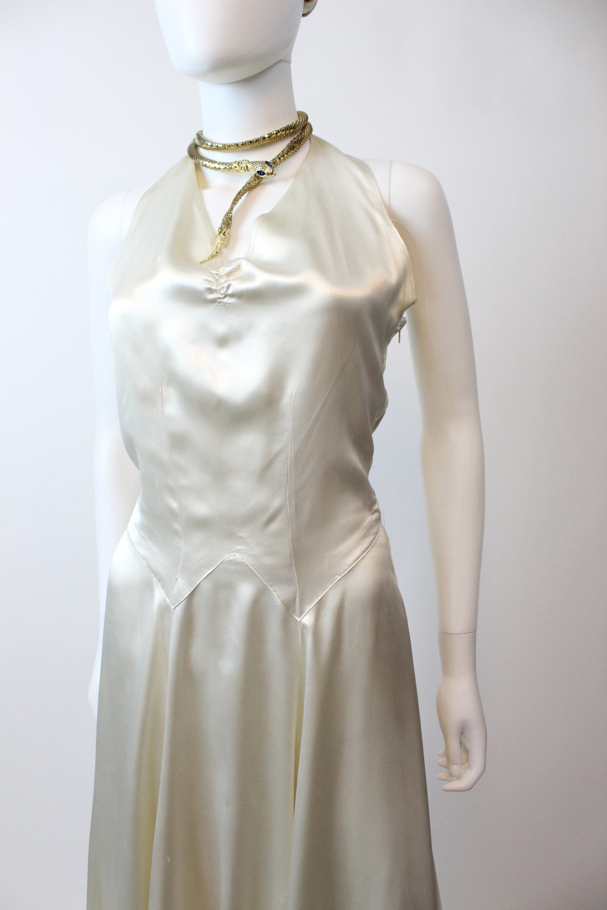 1930s 1940s liquid silk halter dress xs | New winter
