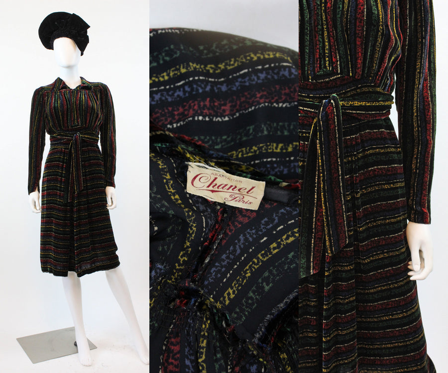 1930s 1940s CHANEL adaptation SILK velvet dress small | new in