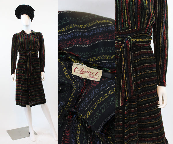 1930s 1940s CHANEL adaptation SILK velvet dress small