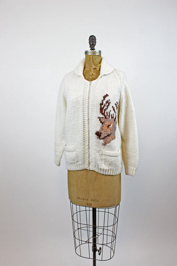 1960s Cowichan KNIT DEER cardigan sweater small medium | new knitwear