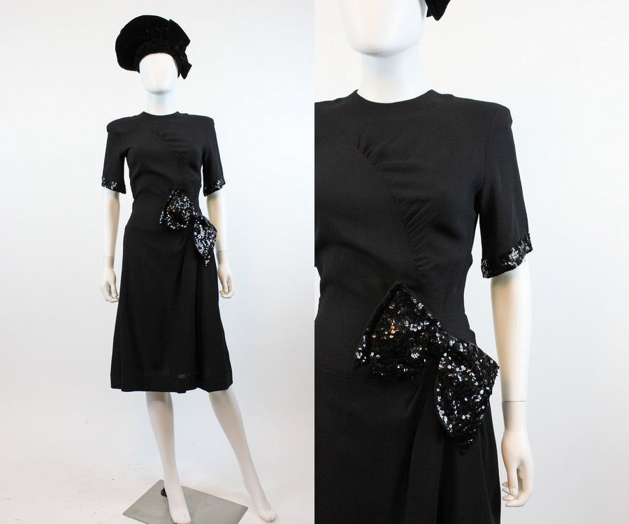 1940s rayon BOW dress sequins small | new fall