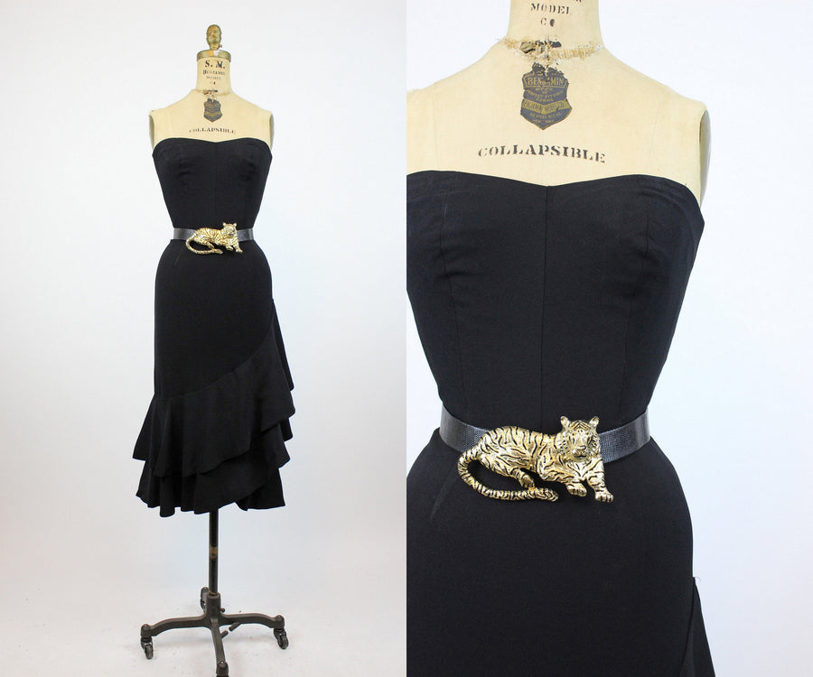 1960s strapless fitted tiered hem dress xxs | new fall