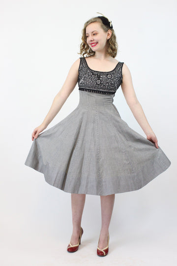 1950s gingham cotton soutache beaded dress xs | new spring
