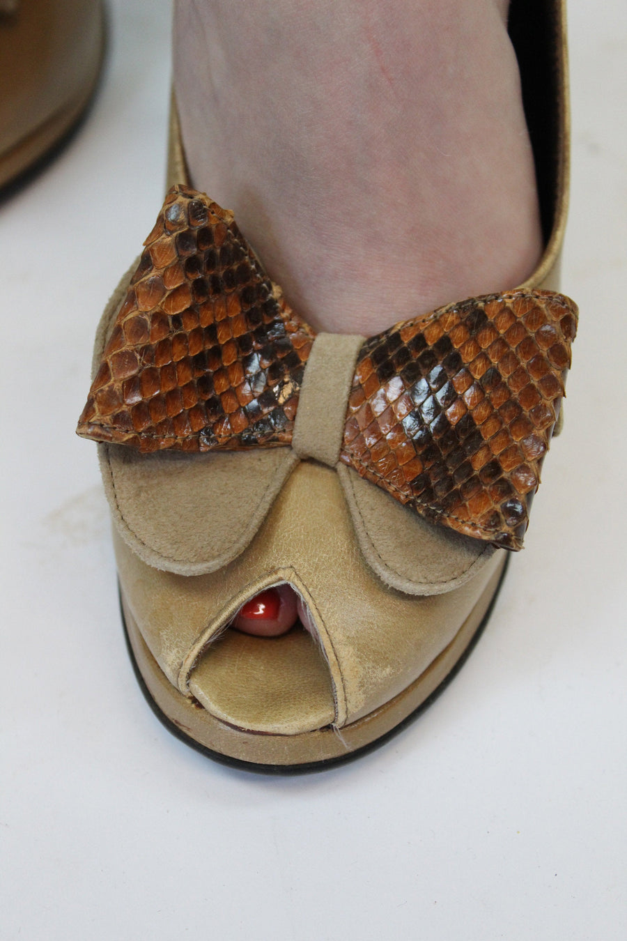 1970s slingback shoes snake bow peep toe sandals size 7 | new fall