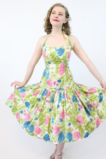 1950s Elverhoj cotton halter dress xxs | new spring