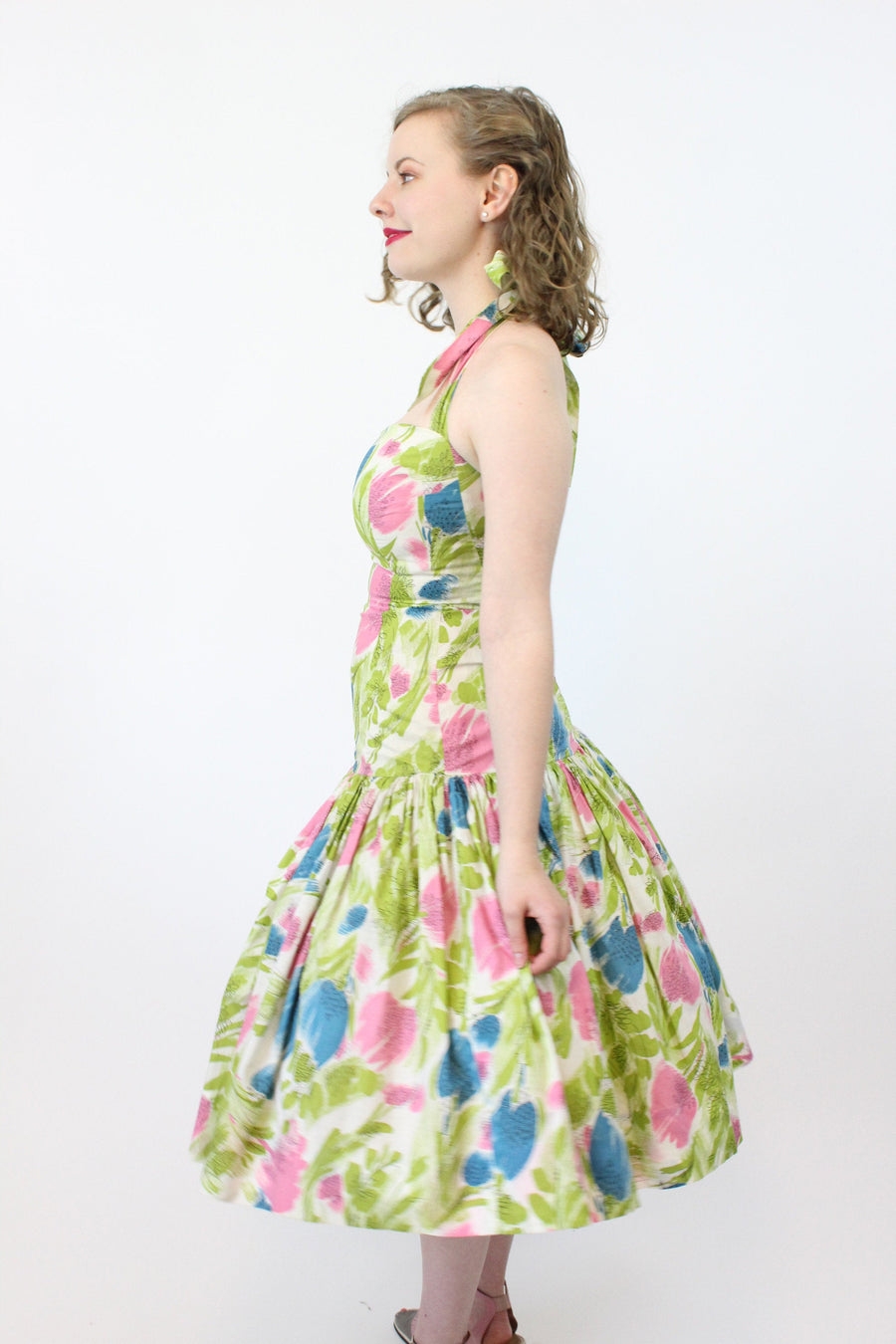 1950s Elverhoj cotton halter dress xxs | new spring