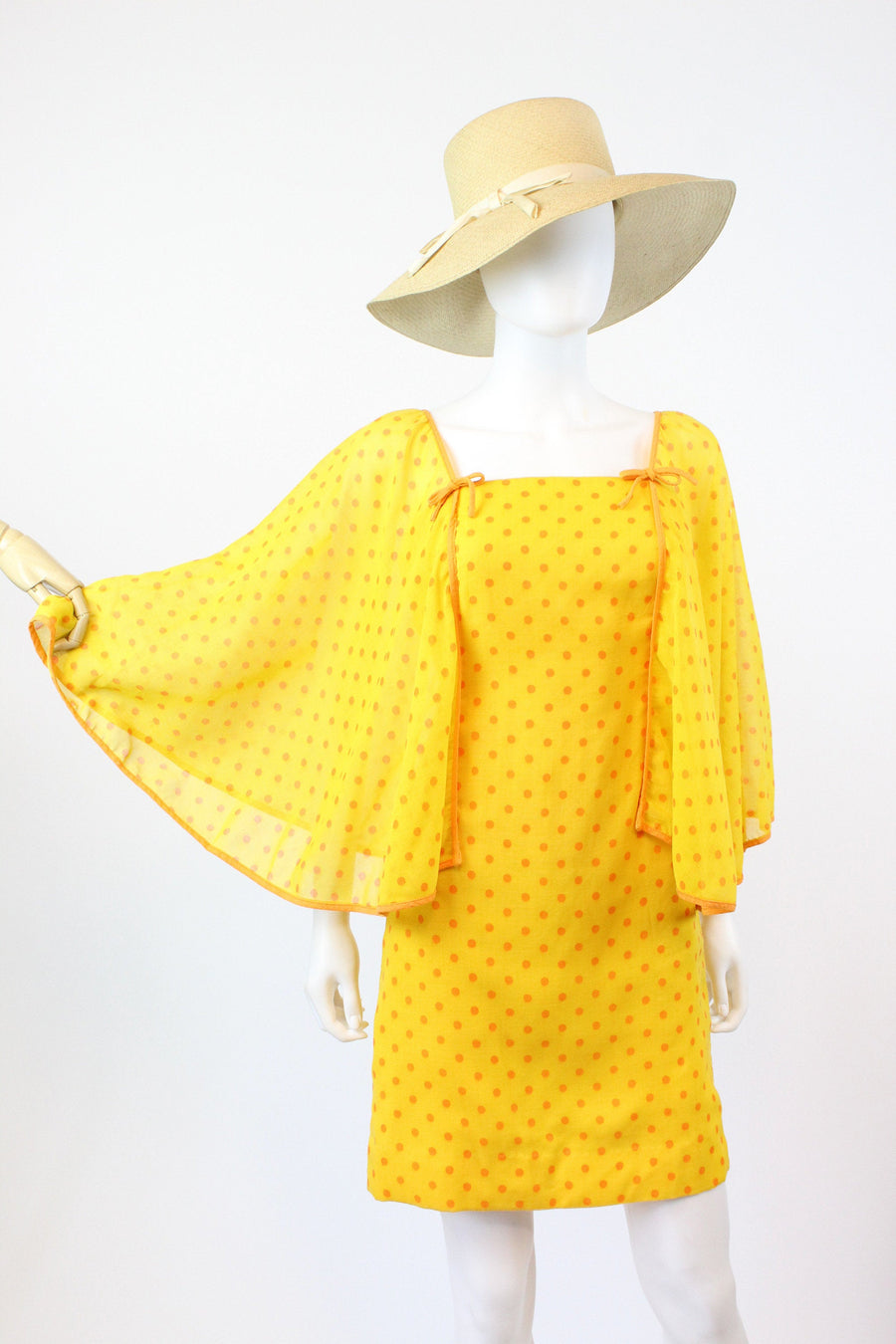 1970s polka dot cape HUGE SLEEVES mini dress xxs | new spring summer
