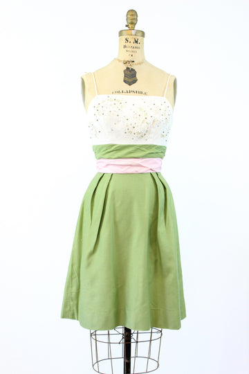 1950s studded rhinestone cotton pique dress xs | new spring