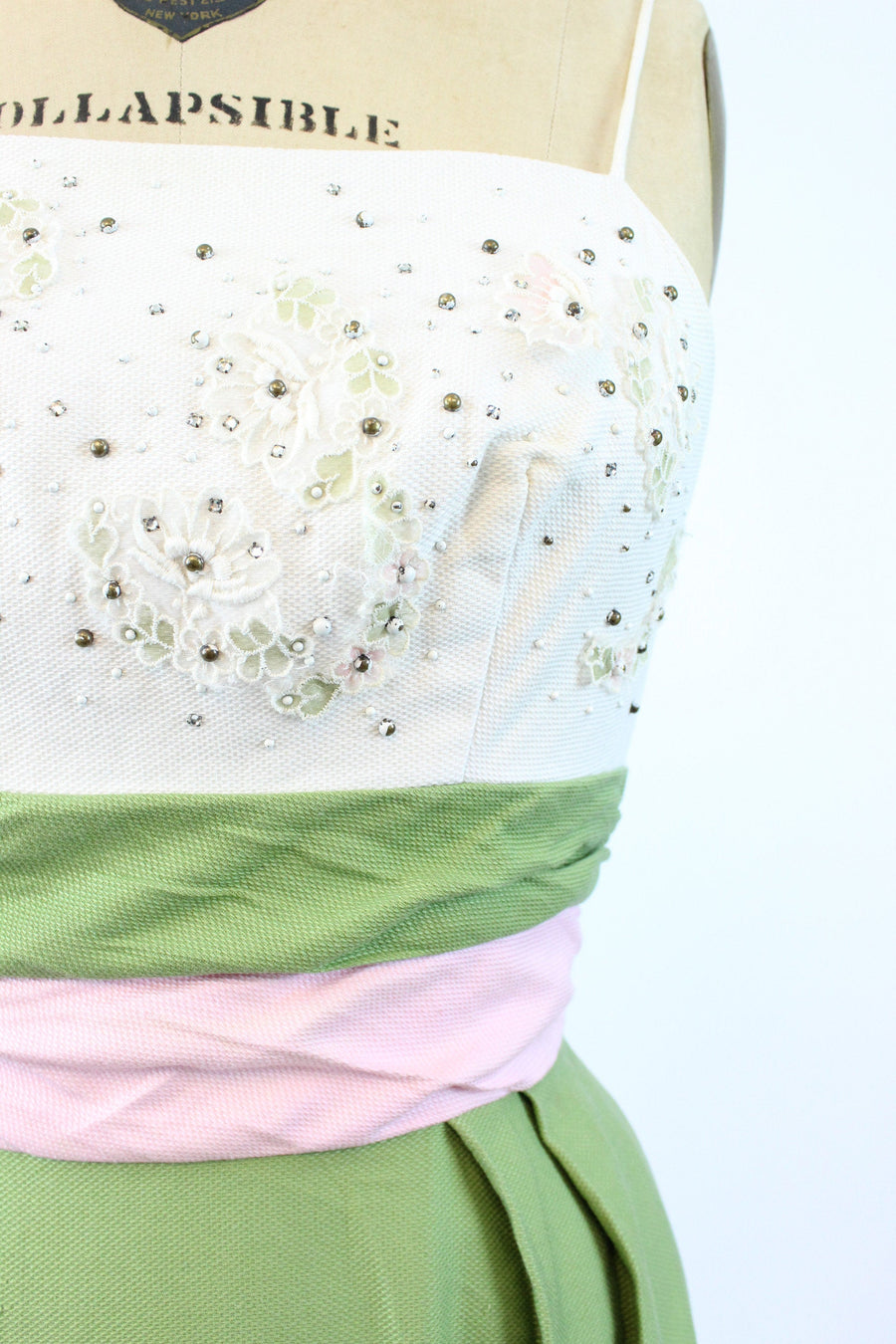 1950s studded rhinestone cotton pique dress xs | new spring