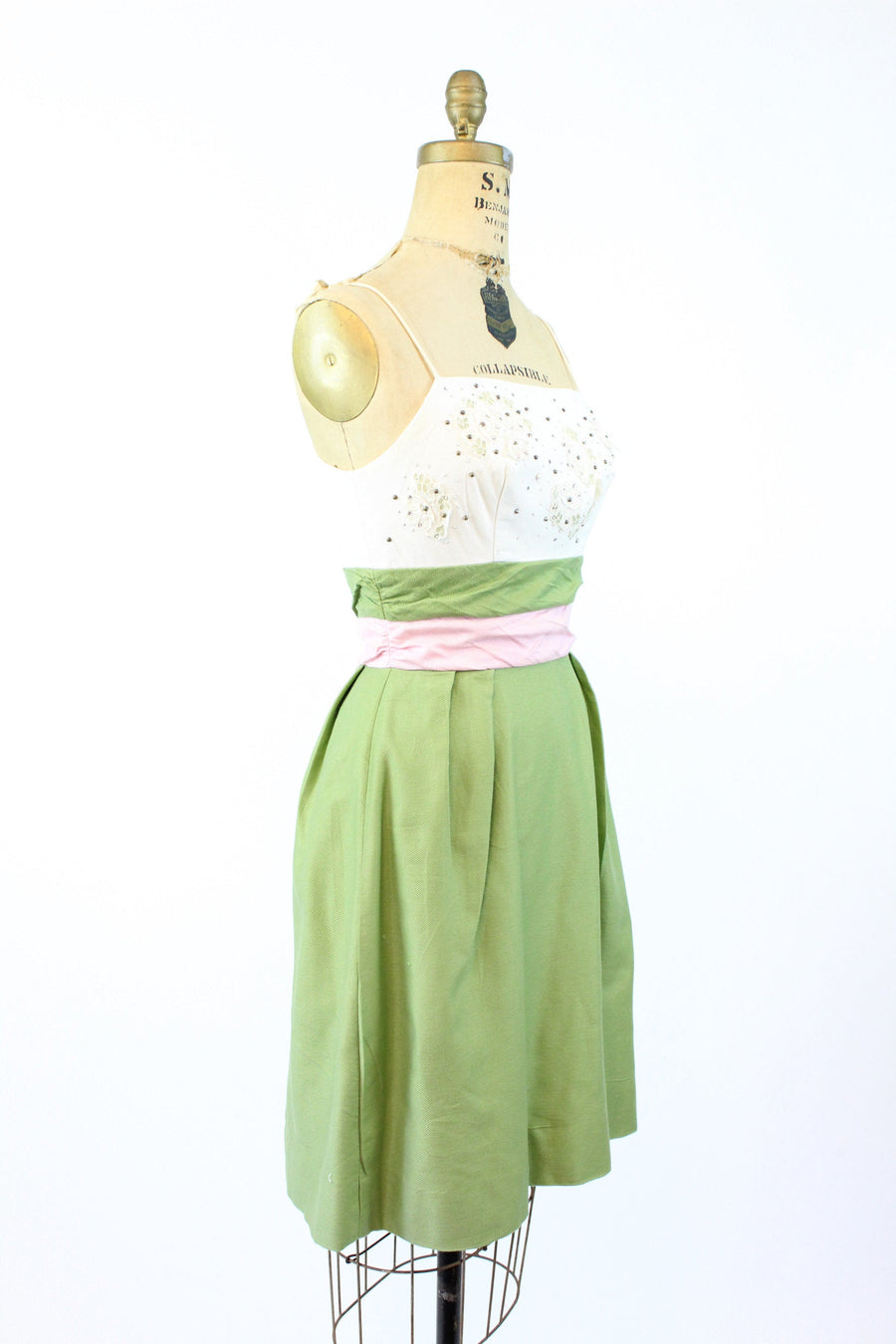 1950s studded rhinestone cotton pique dress xs | new spring
