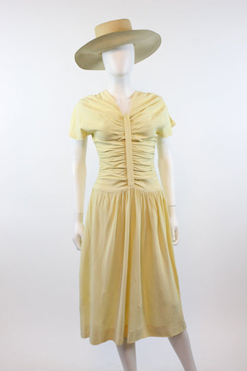 1940s Jourdelle of Hollywood cornsilk rayon dress small | new spring