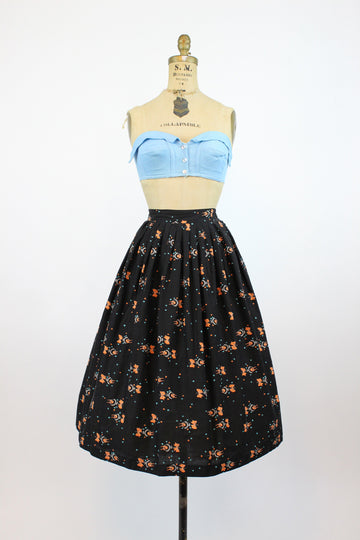 1950s lovebird and heart novelty print skirt xs | new spring