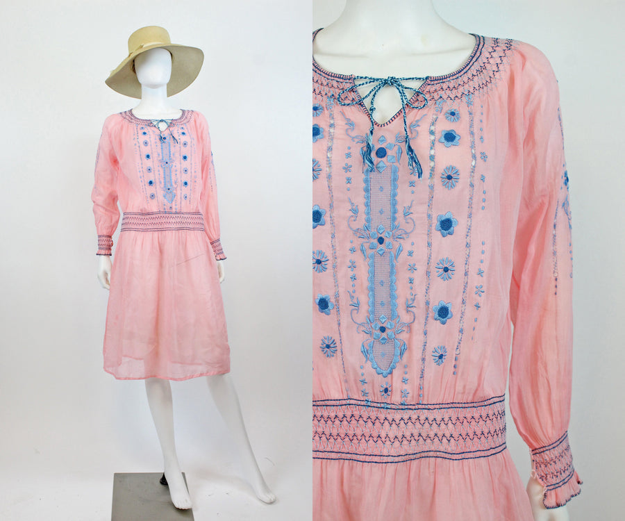 1920s RARE PINK Hungarian peasant dress small | new spring summer