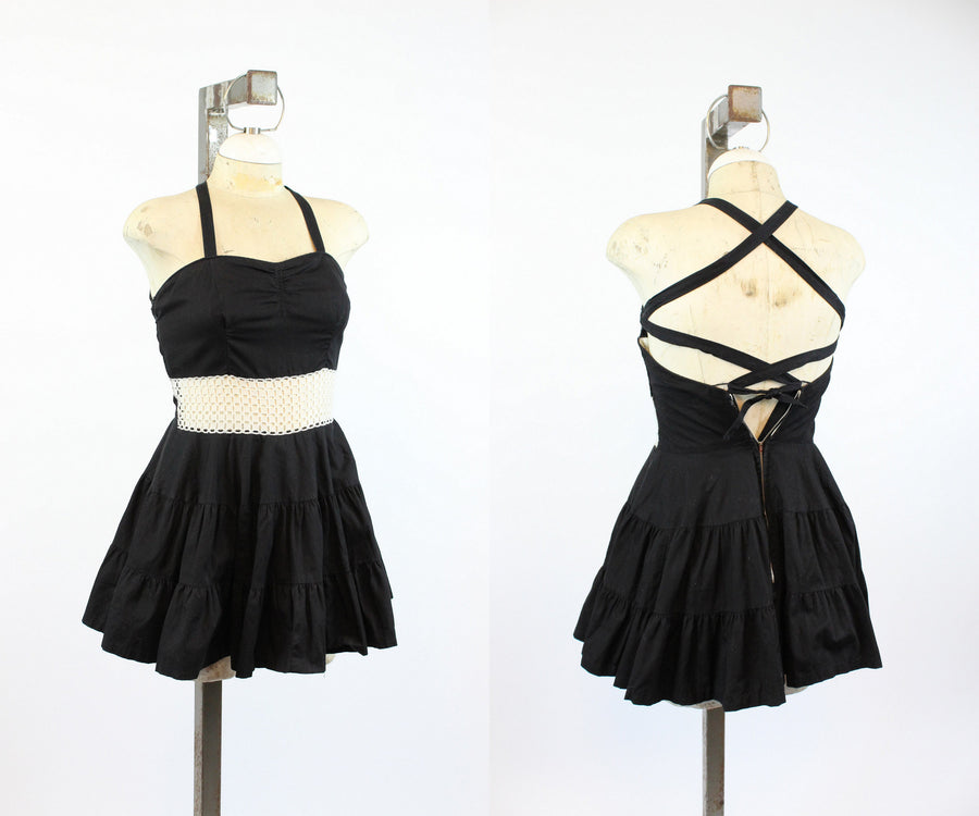 1950s cotton playsuit swim dress with briefs romper xs  | new spring