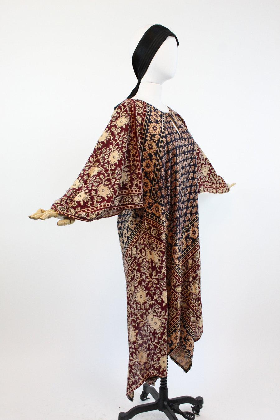 1970s Indian cotton caftan dress angel sleeves handkerchief hem | new spring
