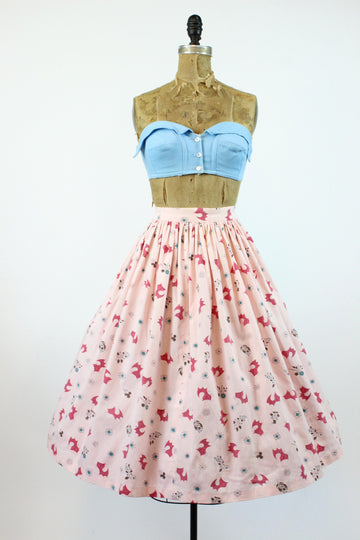 1950s kitty fabric skirt novelty print cat xs | new spring