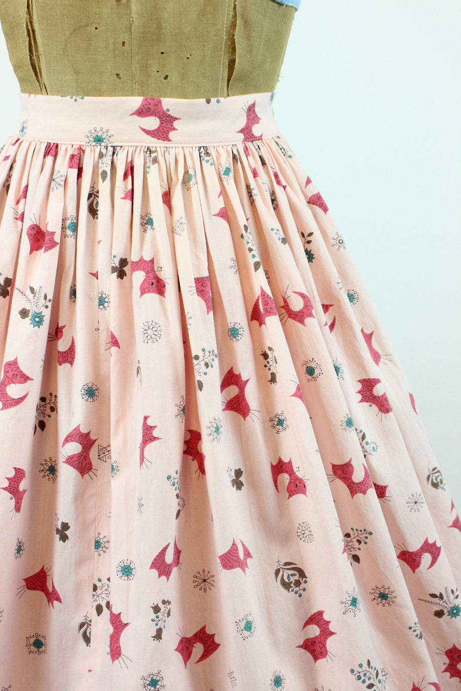 1950s kitty fabric skirt novelty print cat xs | new spring