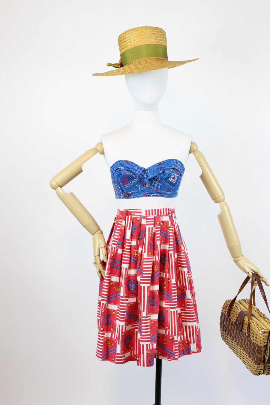 1960s nautical anchor novelty print cotton skirt xs | new spring