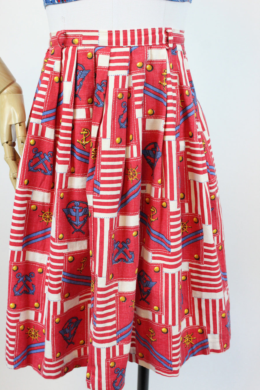 1960s nautical anchor novelty print cotton skirt xs | new spring