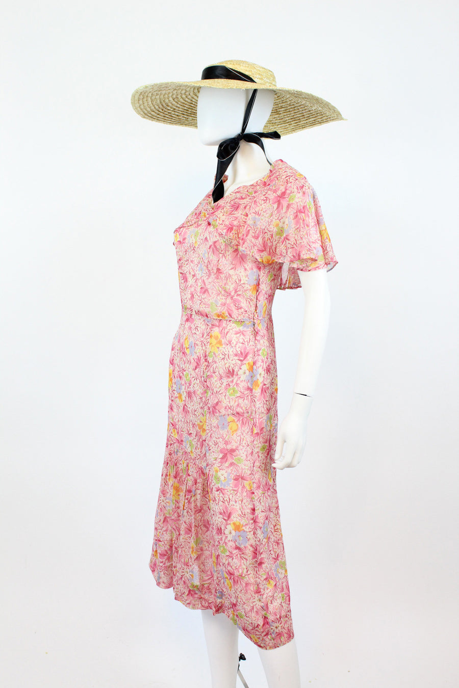 1930s NRA cotton floral 1933-1935 vintage cape dress xs | new spring summer