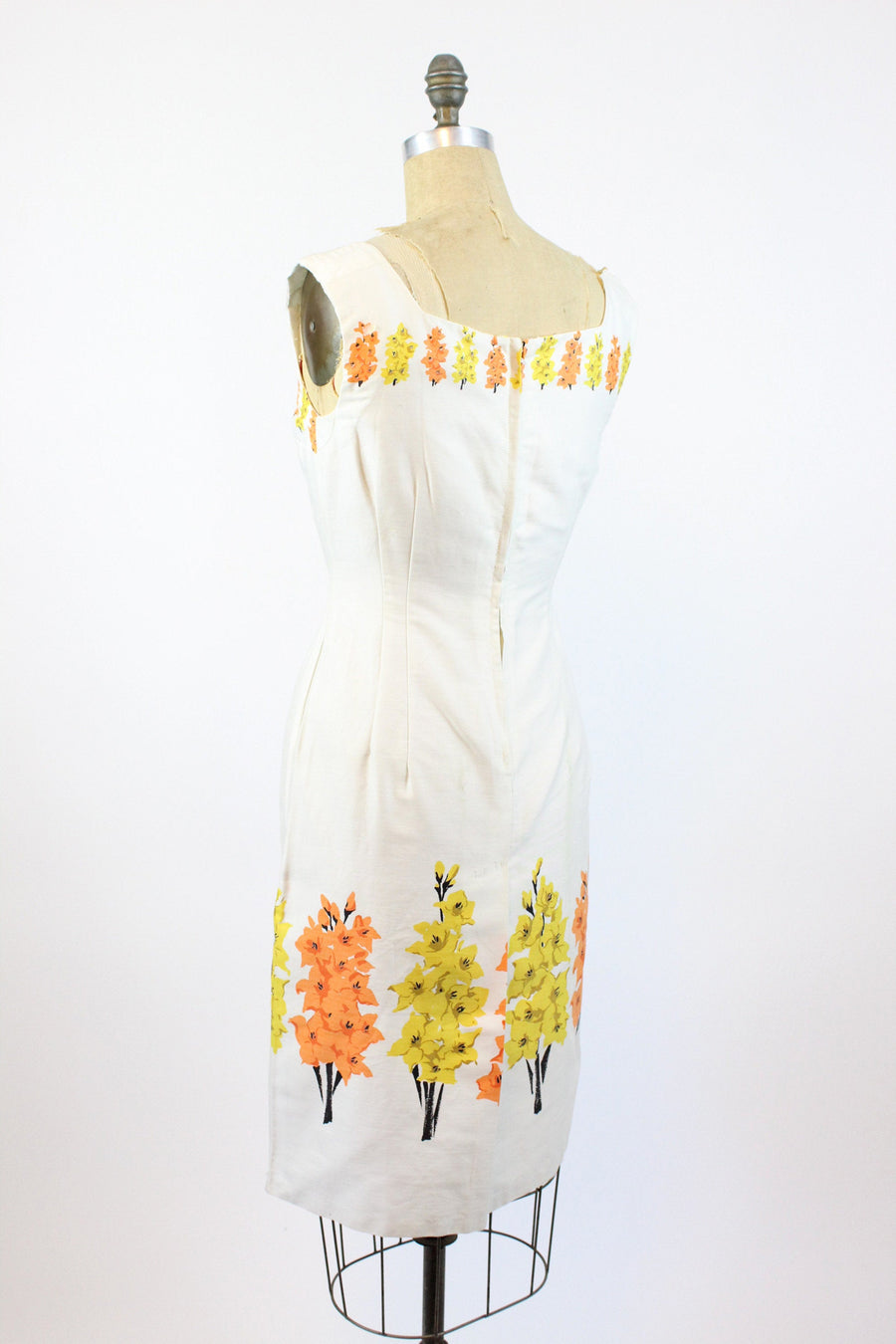 1950s gladiolus border print floral wiggle dress small  | new spring