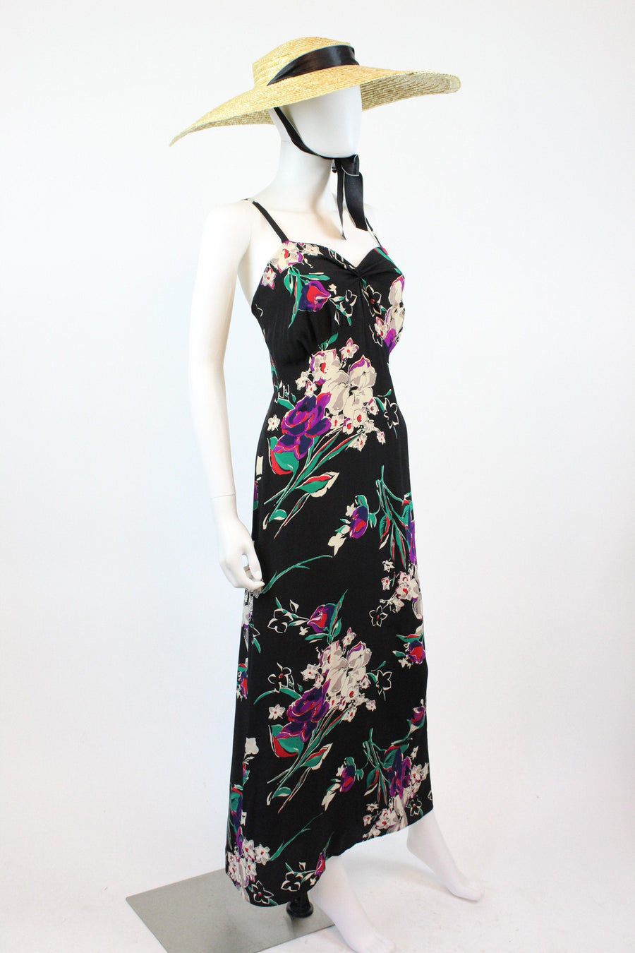 1930s rayon floral dress gown xs small  | new spring
