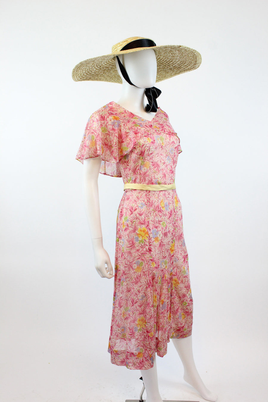 1930s NRA cotton floral 1933-1935 vintage cape dress xs | new spring summer