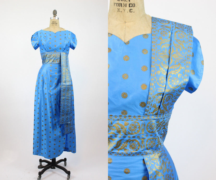 1960s Richard Douglas Hawaiian dress gold sari gown small | new spring