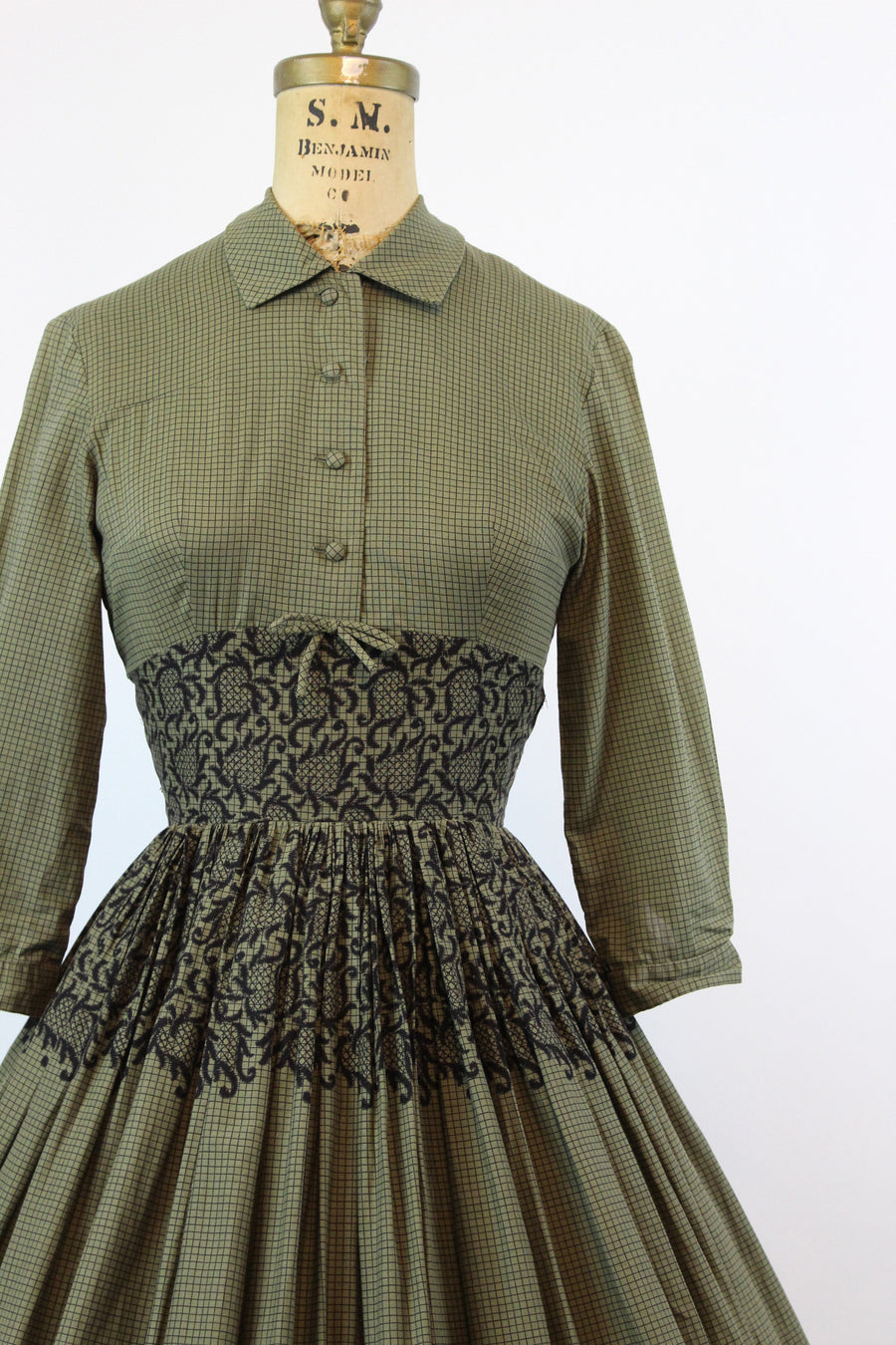 1950s TROMP L'OEIL cotton dress xs | vintage grid print | new fall