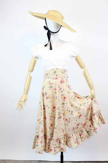 1940s novelty SQUARE DANCE print skirt xs | new fall