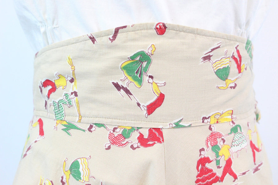 1940s novelty SQUARE DANCE print skirt xs | new fall