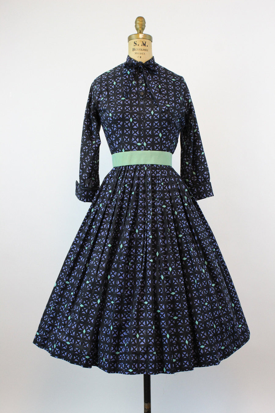 1950s Jonathan Logan cotton GRID dress xs | new fall
