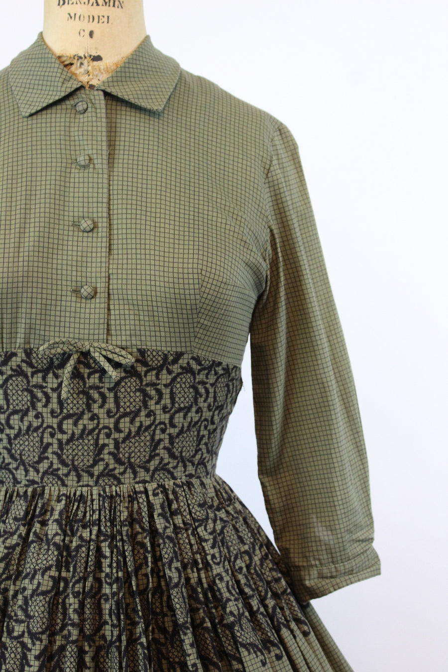 1950s TROMP L'OEIL cotton dress xs | vintage grid print | new fall