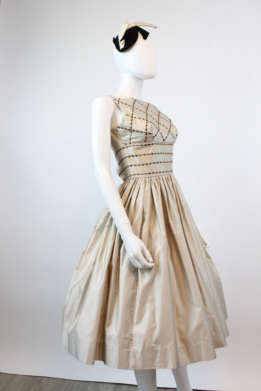 1950s CANDI JONES polished cotton GOLD dress xxs | new fall